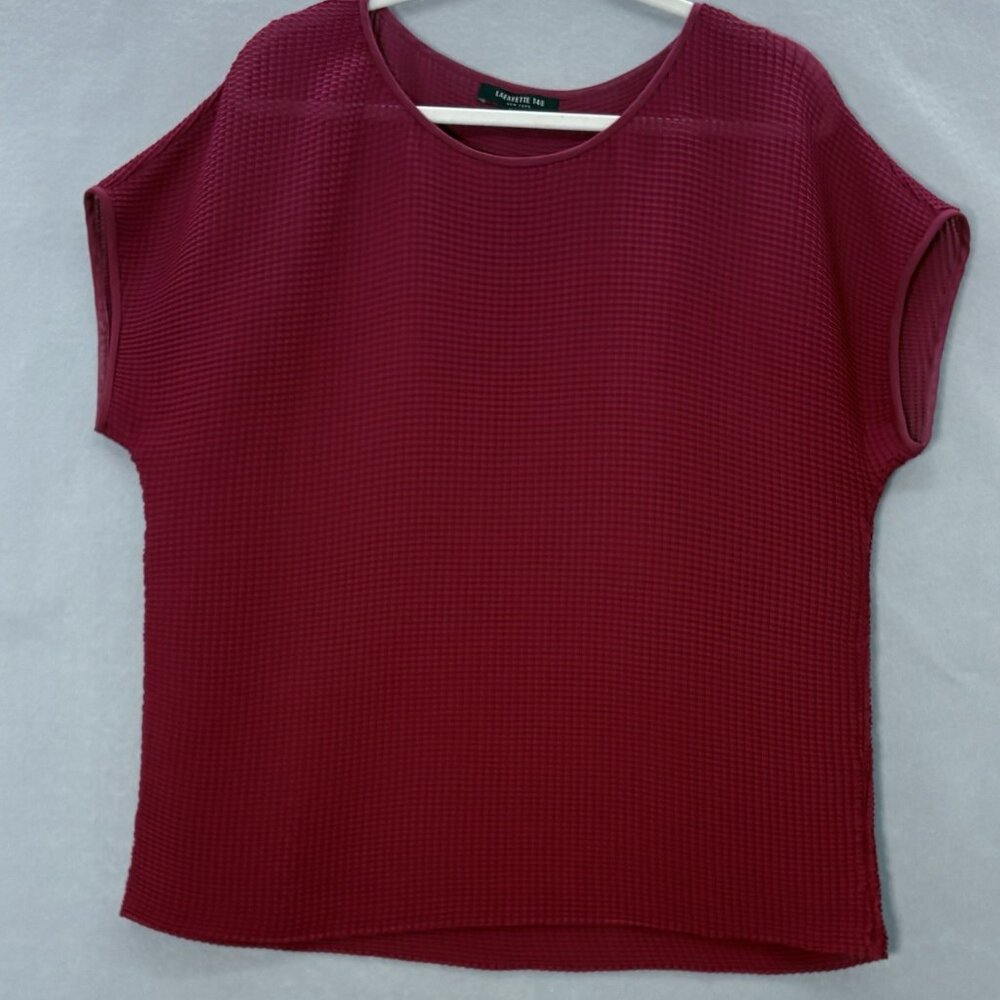 Lafayette 148 New York‎ Red Top Womens SZ Large Semi Sheer texture Professional